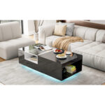 Ajhani Modern High Glossy Coffee Table with Glass Design and Open Storage Cabinets - Chic Decora