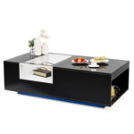 Ajhani Modern High Glossy Coffee Table with Glass Design and Open Storage Cabinets - Chic Decora