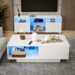 Ajhani Modern LED Coffee Table with a Drawer, High Gloss with 16 Colors LED Lights - Chic Decora