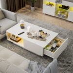 Ajhani Modern LED Coffee Table with a Drawer, High Gloss with 16 Colors LED Lights - Chic Decora