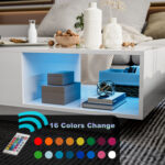 Ajhani Modern LED Coffee Table with a Drawer, High Gloss with 16 Colors LED Lights - Chic Decora