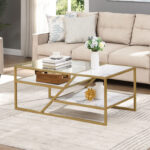 Alekya Modern Glass Coffee Table with Metal Frame, Living Room Table with Storage Shelf - Chic Decora