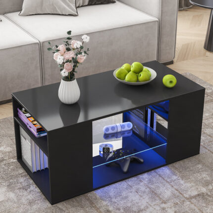 Amillia Coffee Table with Smart APP Controlled LED Light - Chic Decora