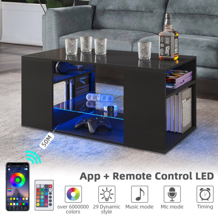 Amillia Coffee Table with Smart APP Controlled LED Light - Chic Decora