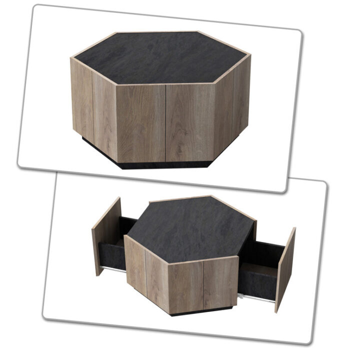 Anajah Hexagonal Rural Style Garden Retro Coffee Table with 2 drawers - Chic Decora