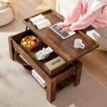 Arrik Minimalist Lift Top Coffee Table w/ Hidden Storage Compartment & Open Shelves - Chic Decora