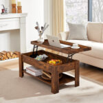 Arrik Minimalist Lift Top Coffee Table w/ Hidden Storage Compartment & Open Shelves - Chic Decora