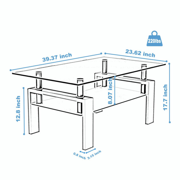 Astaire Rectangle Glass Coffee Table - Chic Decora