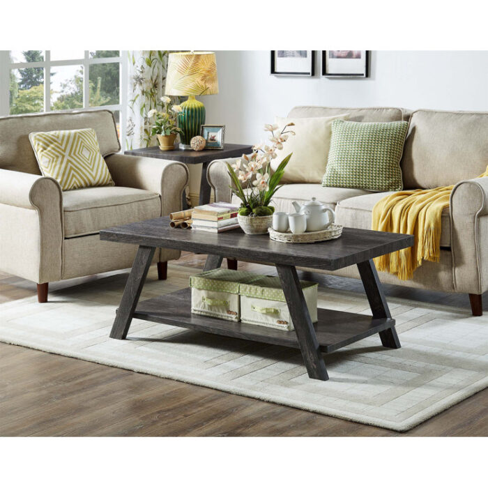 Athens Contemporary Two-Tone Wood Shelf Coffee Table - Chic Decora