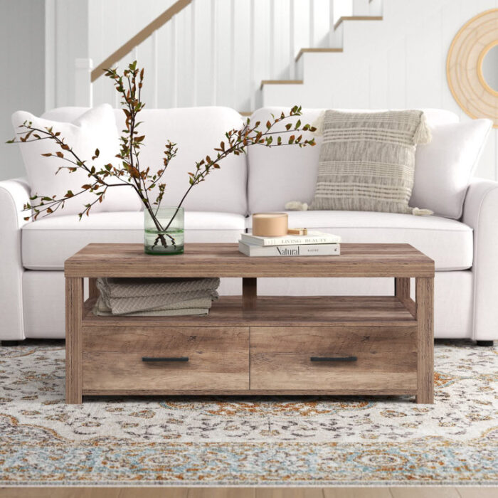 Avgoustinos Frame Coffee Table with Storage Drawers - Chic Decora