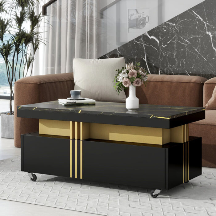 Azaliyah Coffee Table with storage,Cocktail Table with Caster Wheels, living room table - Chic Decora