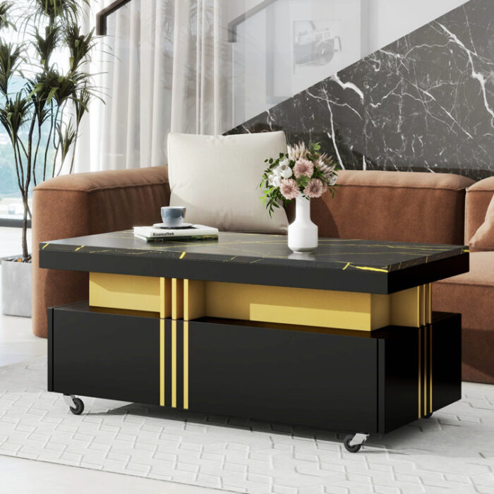 Azaliyah Coffee Table with storage,Cocktail Table with Caster Wheels, living room table - Chic Decora