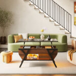 Benigno Lift Top Coffee Table With Hidden Storage, Faux Mable Coffee Table With LED Light - Chic Decora