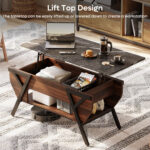 Benigno Lift Top Coffee Table With Hidden Storage, Faux Mable Coffee Table With LED Light - Chic Decora