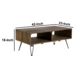 Betsy 42 Inch Reclaimed Wood Rectangle Farmhouse Coffee Table With Storage, Metal Legs, Natural Brown - Chic Decora