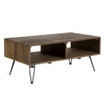 Betsy 42 Inch Reclaimed Wood Rectangle Farmhouse Coffee Table With Storage, Metal Legs, Natural Brown - Chic Decora