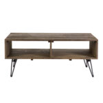 Betsy 42 Inch Reclaimed Wood Rectangle Farmhouse Coffee Table With Storage, Metal Legs, Natural Brown - Chic Decora