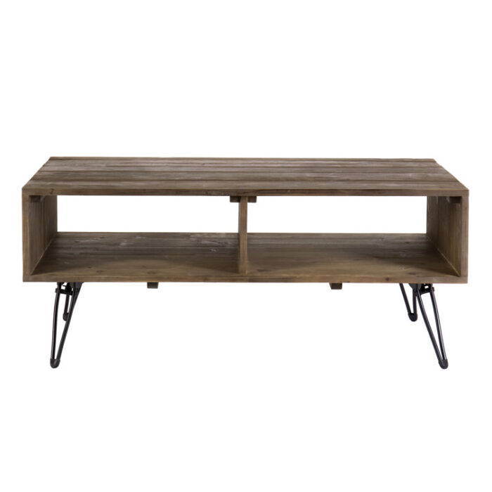 Betsy 42 Inch Reclaimed Wood Rectangle Farmhouse Coffee Table With Storage, Metal Legs, Natural Brown - Chic Decora