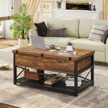 Gulkis Farmhouse Square Storage Coffee Table with Hinged Lift Top for Living Room - Chic Decora