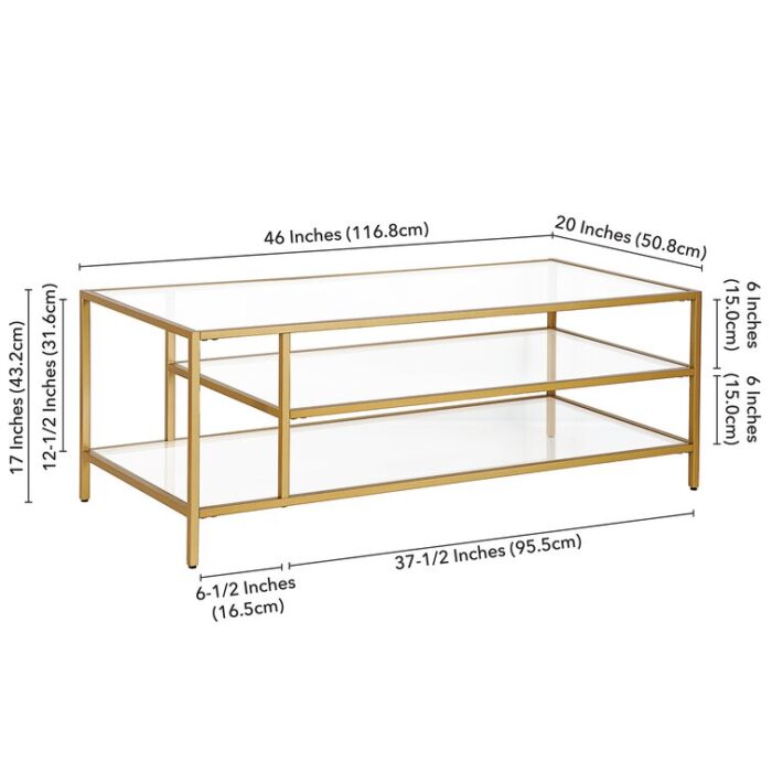 Brehmer 46″ Glass And Steel Coffee Table With Two Shelves - Chic Decora