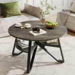 Briahna Round Coffee Table with 2 Tier Storage Shelves - Chic Decora