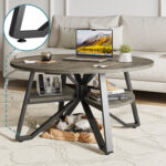 Briahna Round Coffee Table with 2 Tier Storage Shelves - Chic Decora