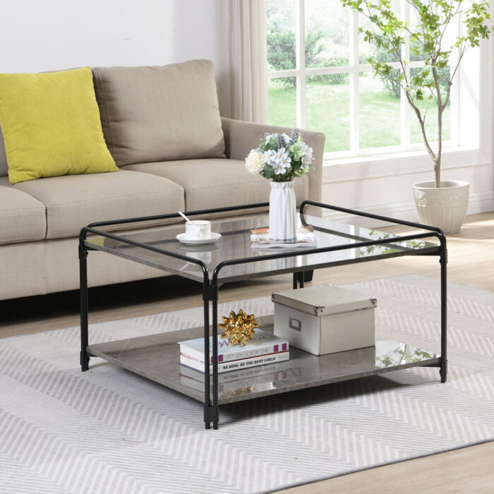 Chari Square Coffee Tables Faux Marble 4 Legs - Chic Decora