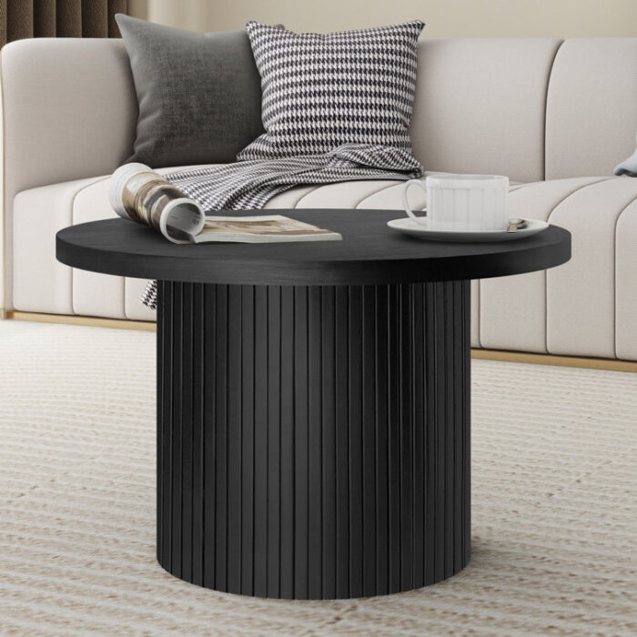 Charleily Pedestal Wood Round 35.4″ Coffee Table - Chic Decora