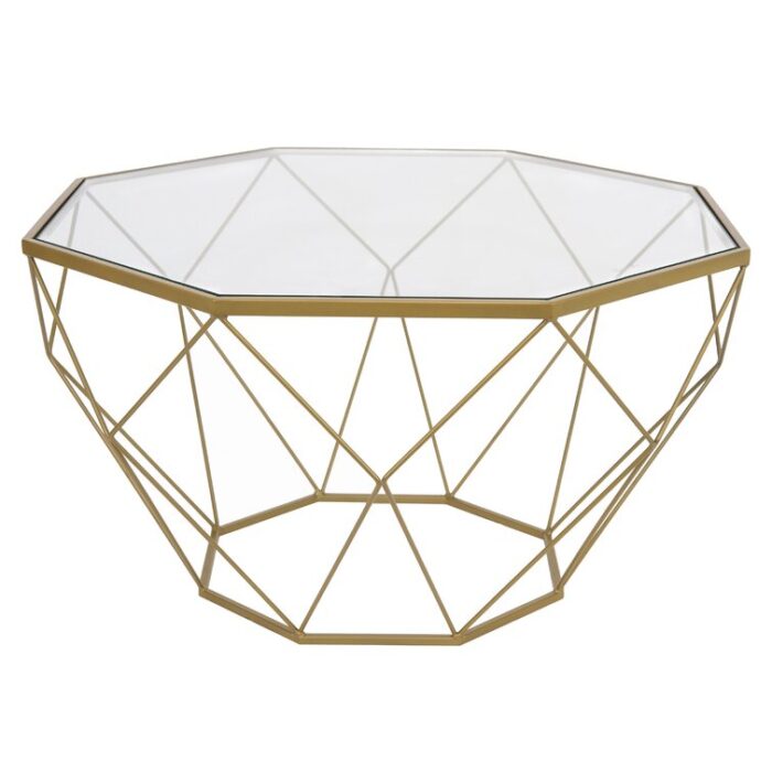 Chenda Octagon Glass Top Coffee Table With Geometric Base - Chic Decora