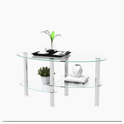 40″ Glass and Steel Coffee Table with Shelf - Chic Decora