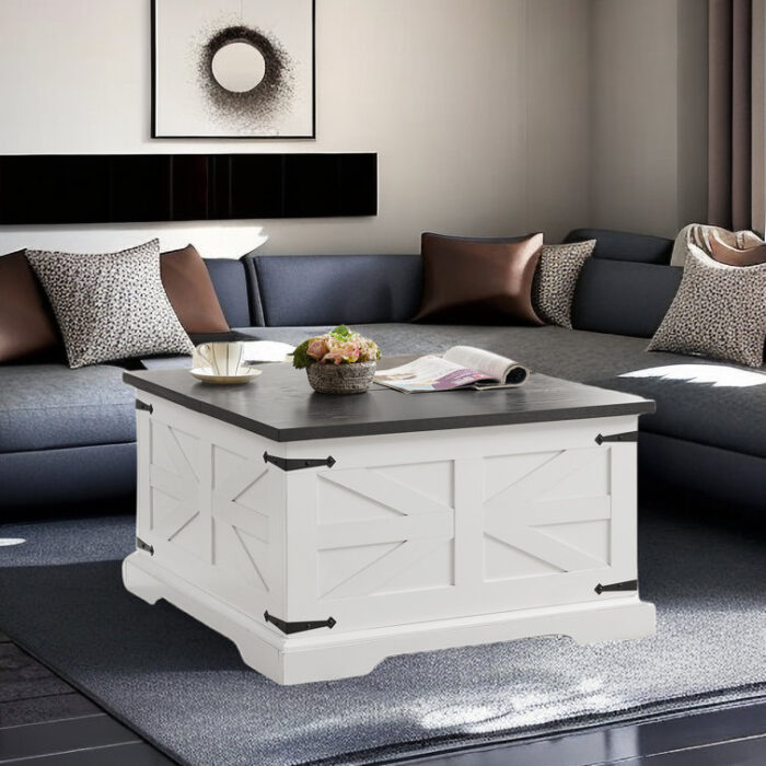 Clarkston Barn Design Coffee Table with Filp Top and Hidden Storage Space - Chic Decora