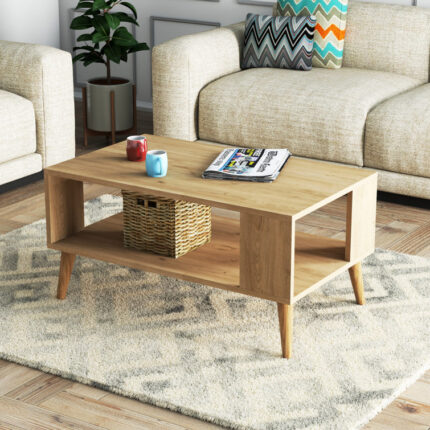 Ajhani Modern High Glossy Coffee Table with Glass Design and Open Storage Cabinets - Chic Decora