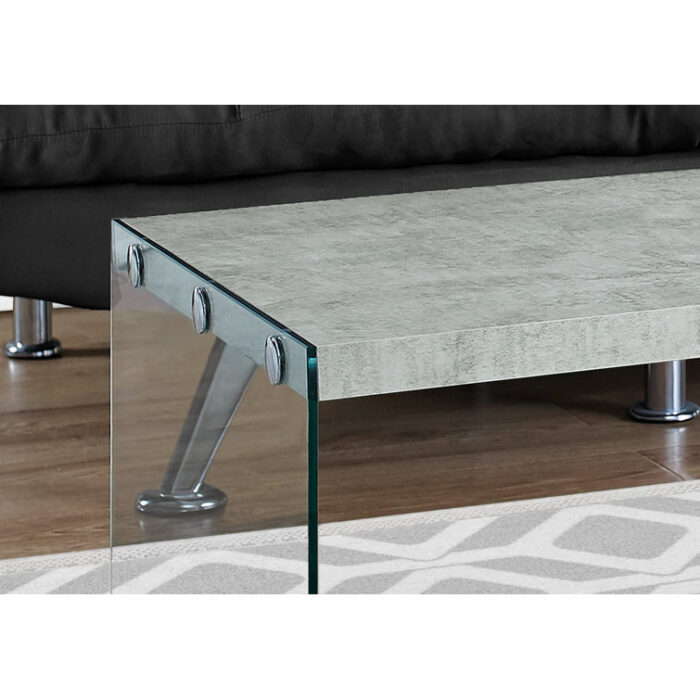 Coffee Table, Accent, Cocktail, Rectangular, Living Room, 44″L, Tempered Glass, Grey, Clear - Chic Decora