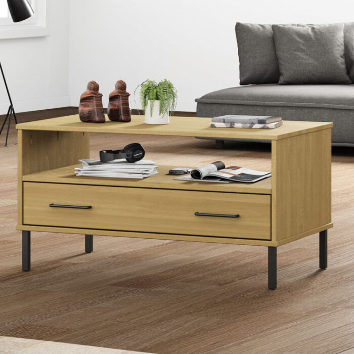 Coffee Table Accent Side Sofa End Table with Metal Legs Solid Wood OSLO - Chic Decora