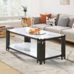 Coffee Table With Storage Shelf Faux Marbling And Metal TV Stand Side End Table - Chic Decora