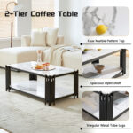 Coffee Table With Storage Shelf Faux Marbling And Metal TV Stand Side End Table - Chic Decora