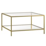 Corderia 32″ Glass and Steel Square Coffee Table with Shelf - Chic Decora