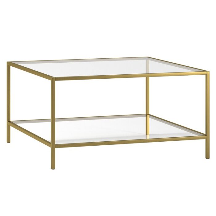 Corderia 32″ Glass and Steel Square Coffee Table with Shelf - Chic Decora