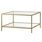 Corderia 32″ Glass and Steel Square Coffee Table with Shelf - Chic Decora