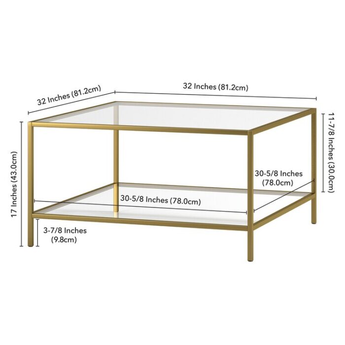 Corderia 32″ Glass and Steel Square Coffee Table with Shelf - Chic Decora