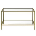 Corderia 32″ Glass and Steel Square Coffee Table with Shelf - Chic Decora