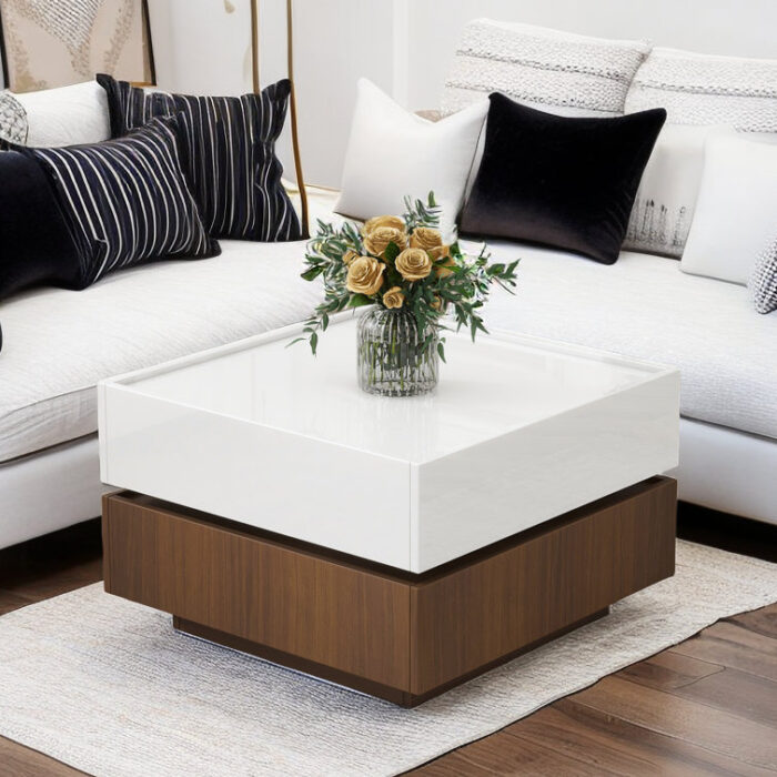 Currey Square 360Â° Rotating Coffee Table with 2 Drawers - Chic Decora