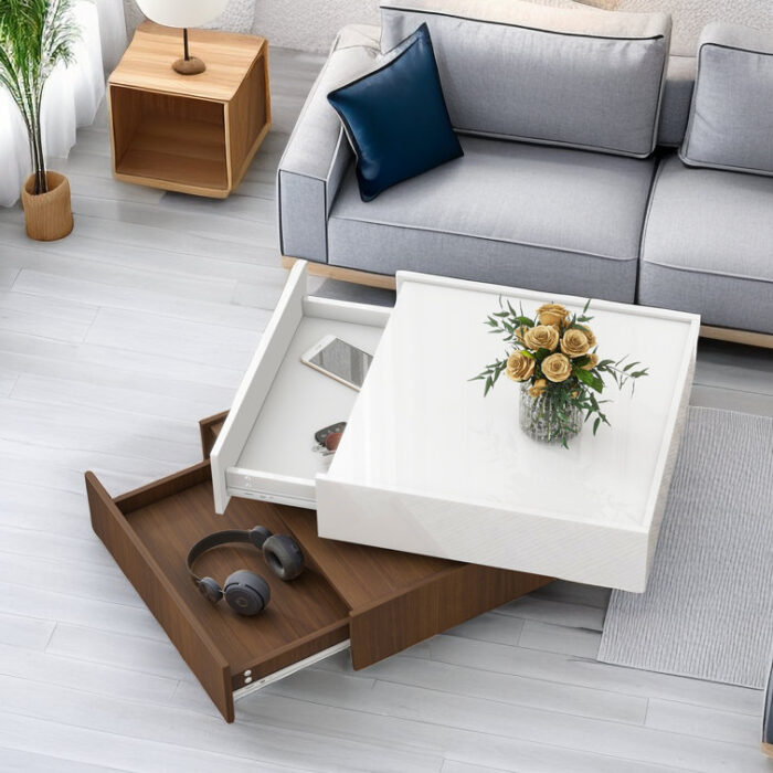 Currey Square 360Â° Rotating Coffee Table with 2 Drawers - Chic Decora