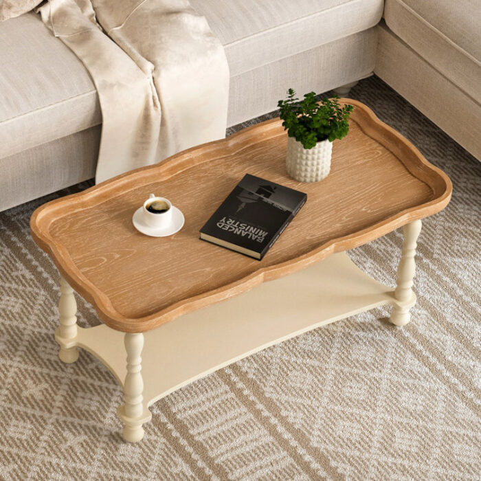 Deio French Farmhouse Coffee Table Natural Tray Top Sofa Table - Chic Decora