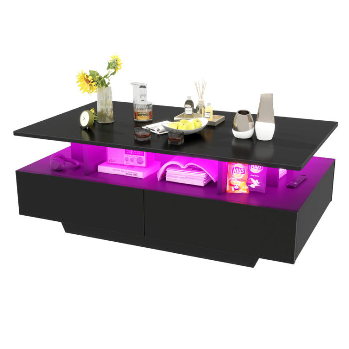 Ellise LED Coffee Table with 4 Drawers - Chic Decora