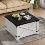 Farmhouse Storage Coffee Table with Hinged Lift Top for Living Room and Hidden Storage Bags - Chic Decora