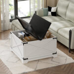 Farmhouse Storage Coffee Table with Hinged Lift Top for Living Room and Hidden Storage Bags - Chic Decora