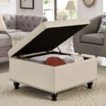 Galatia Coffee Table storage ottoman with wooden legs - Chic Decora