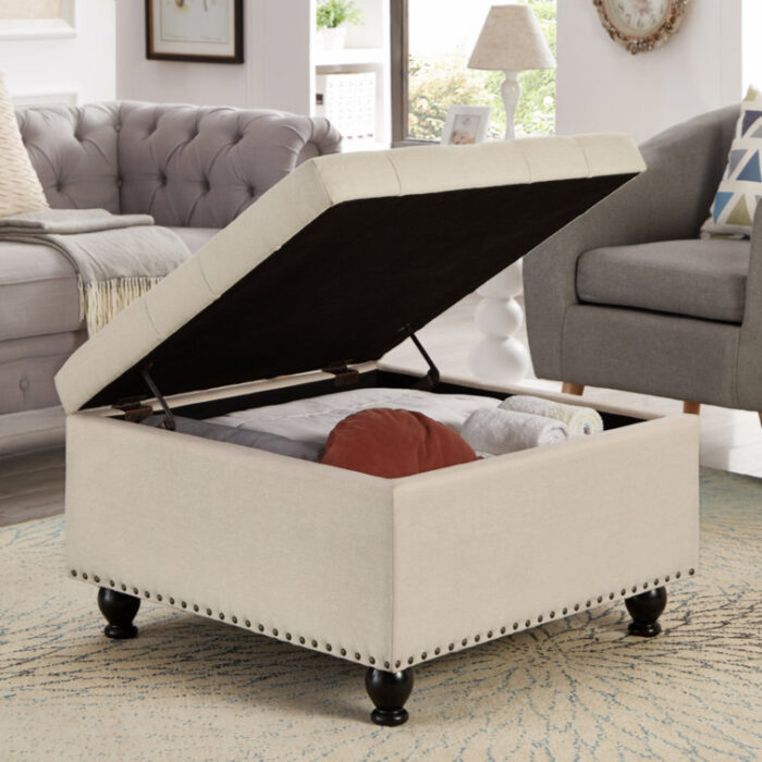 Galatia Coffee Table storage ottoman with wooden legs - Chic Decora