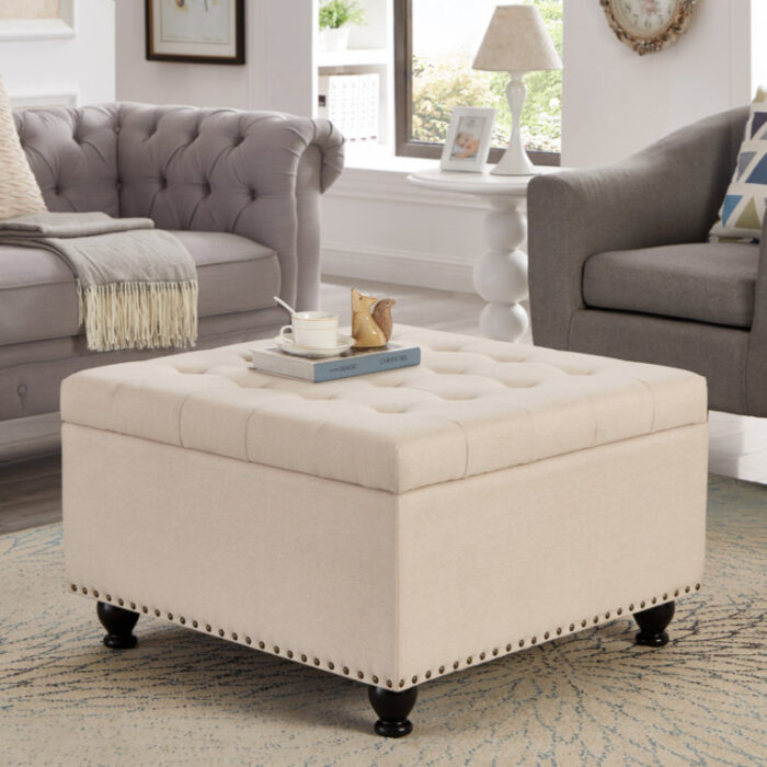 Galatia Coffee Table storage ottoman with wooden legs - Chic Decora